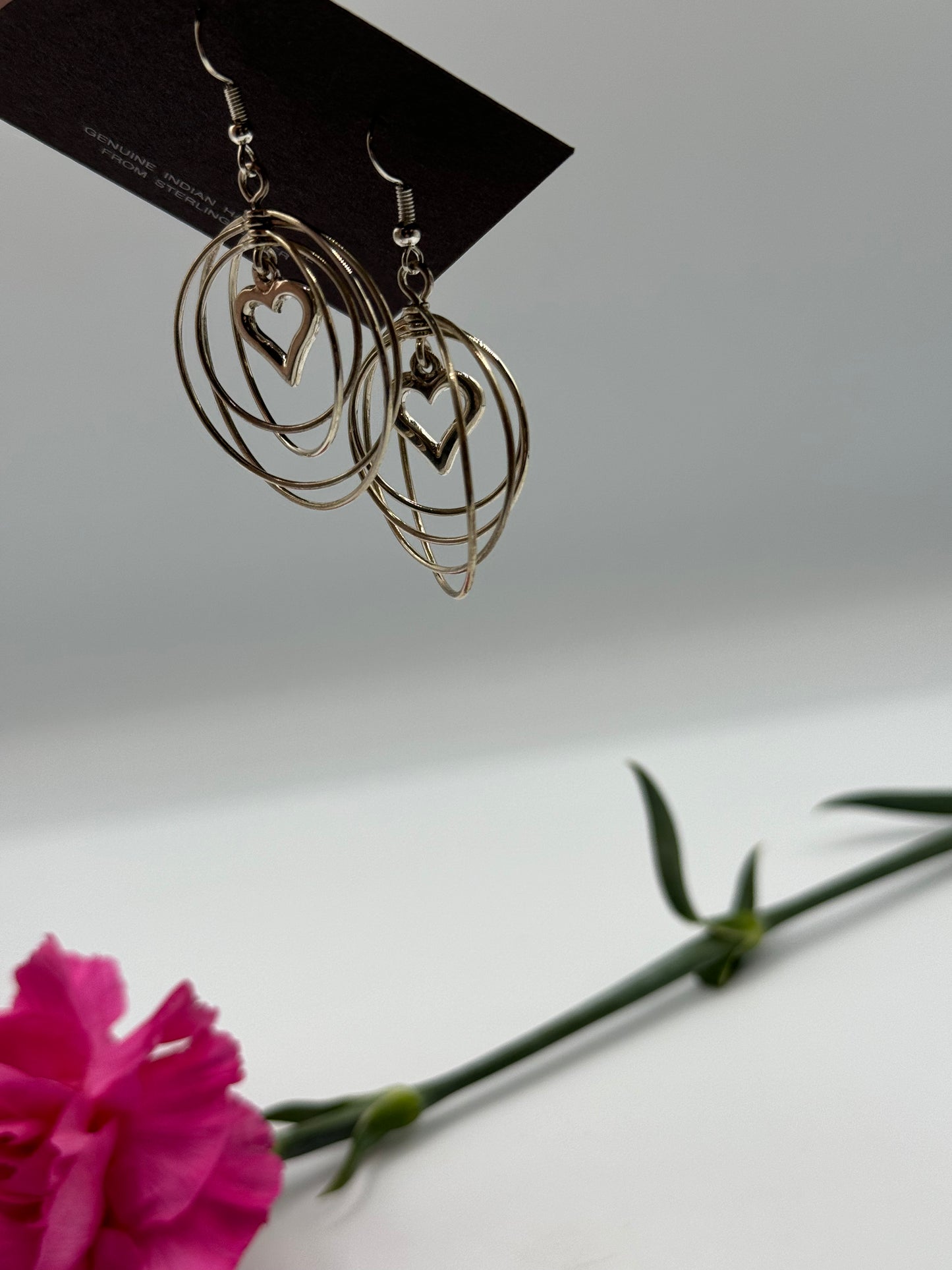 Silver Heart Hoop Dangle Earrings