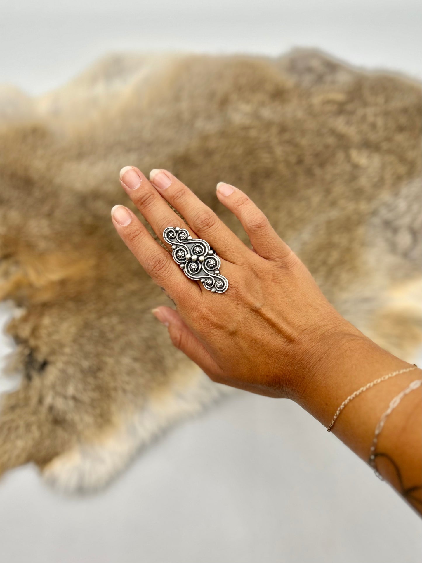 John Begay Long Silver Wire Ring