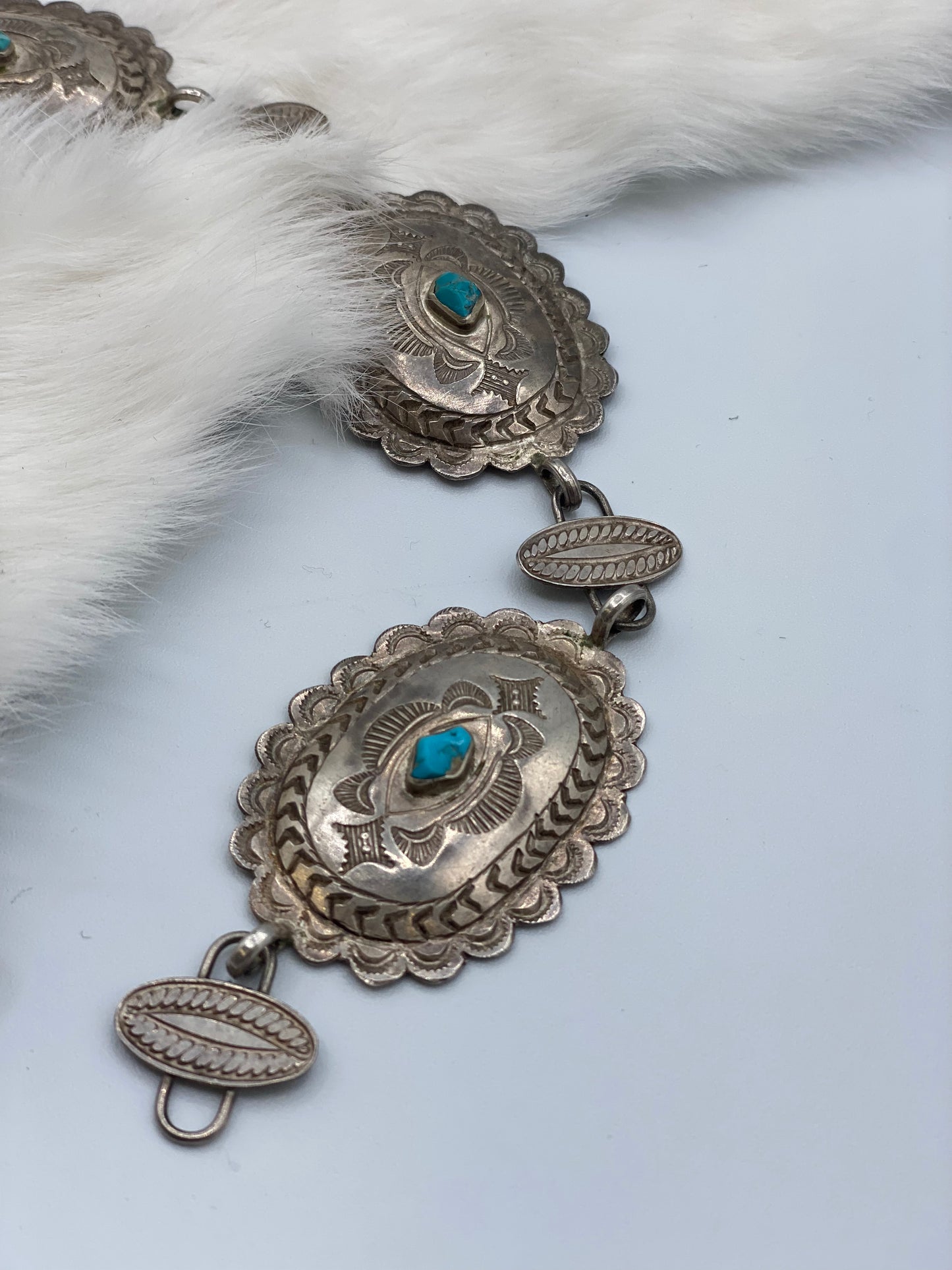 Vintage Silver and Turquoise Link-Concho Belt