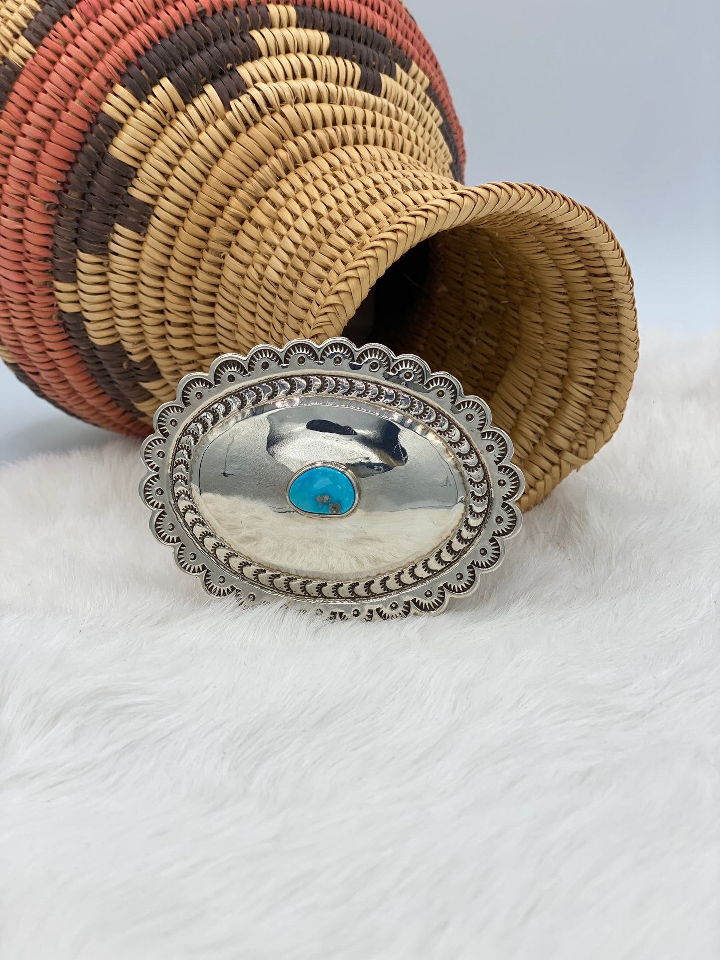 Silver and Turquoise Concho Belt Buckle