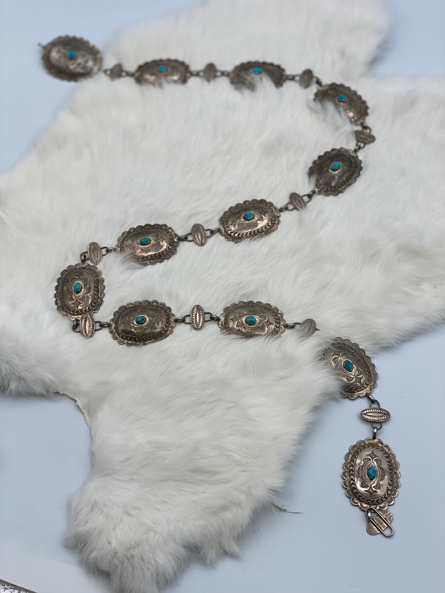 Vintage Silver and Turquoise Link-Concho Belt