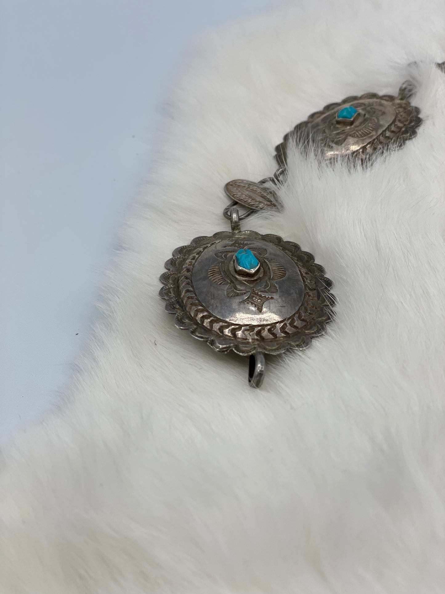 Vintage Silver and Turquoise Link-Concho Belt