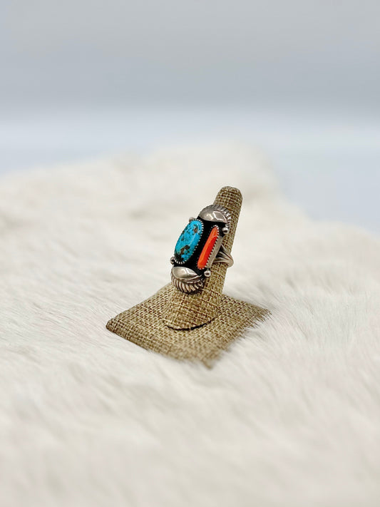 Vintage Coral and Turquoise Ring