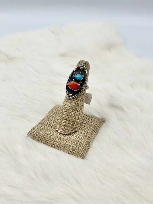 Vintage Coral and Turquoise Ring