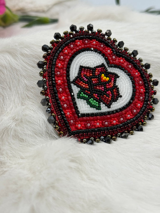 One-Red-Rose Beaded Pin