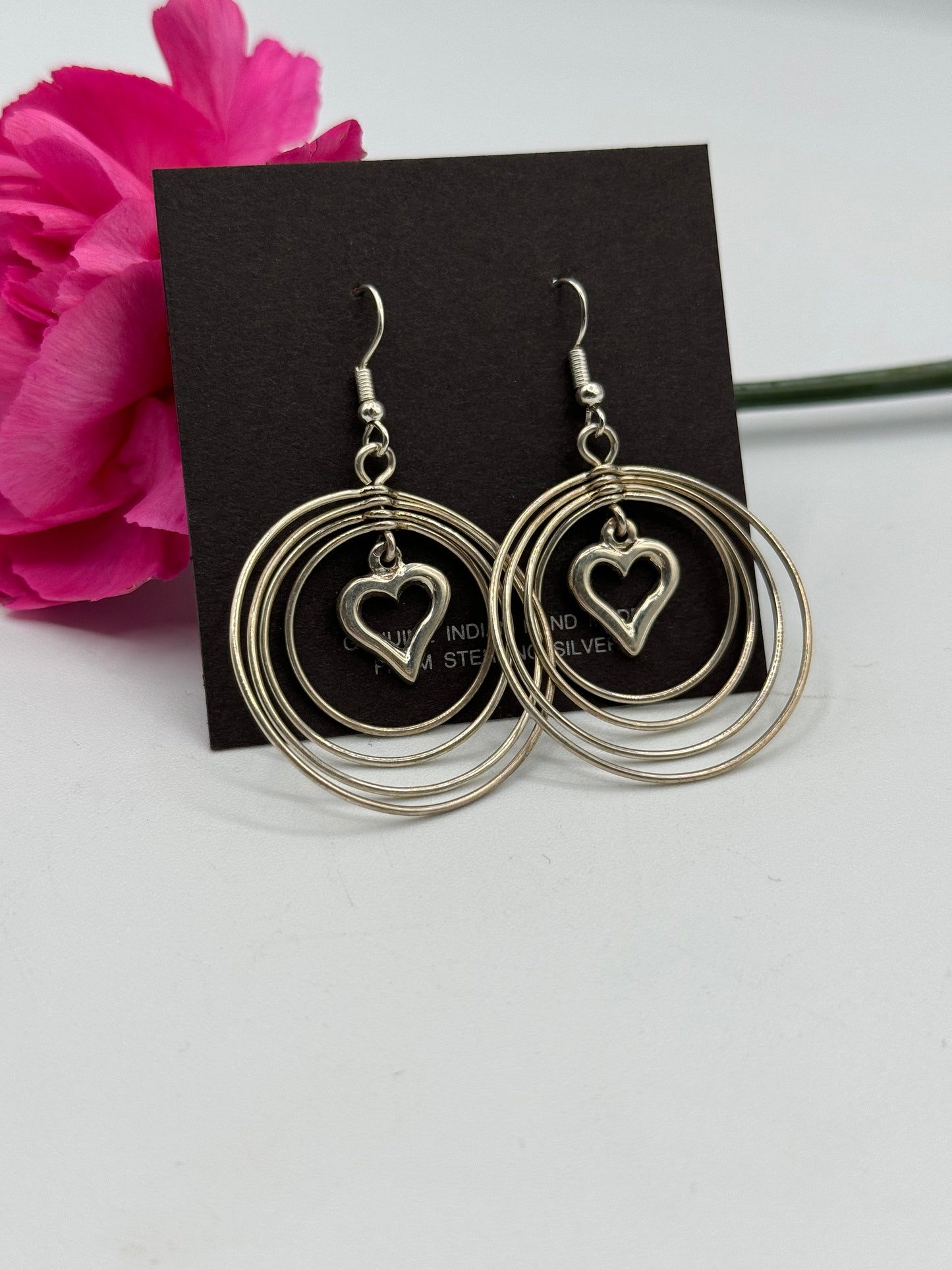 Silver Heart Hoop Dangle Earrings