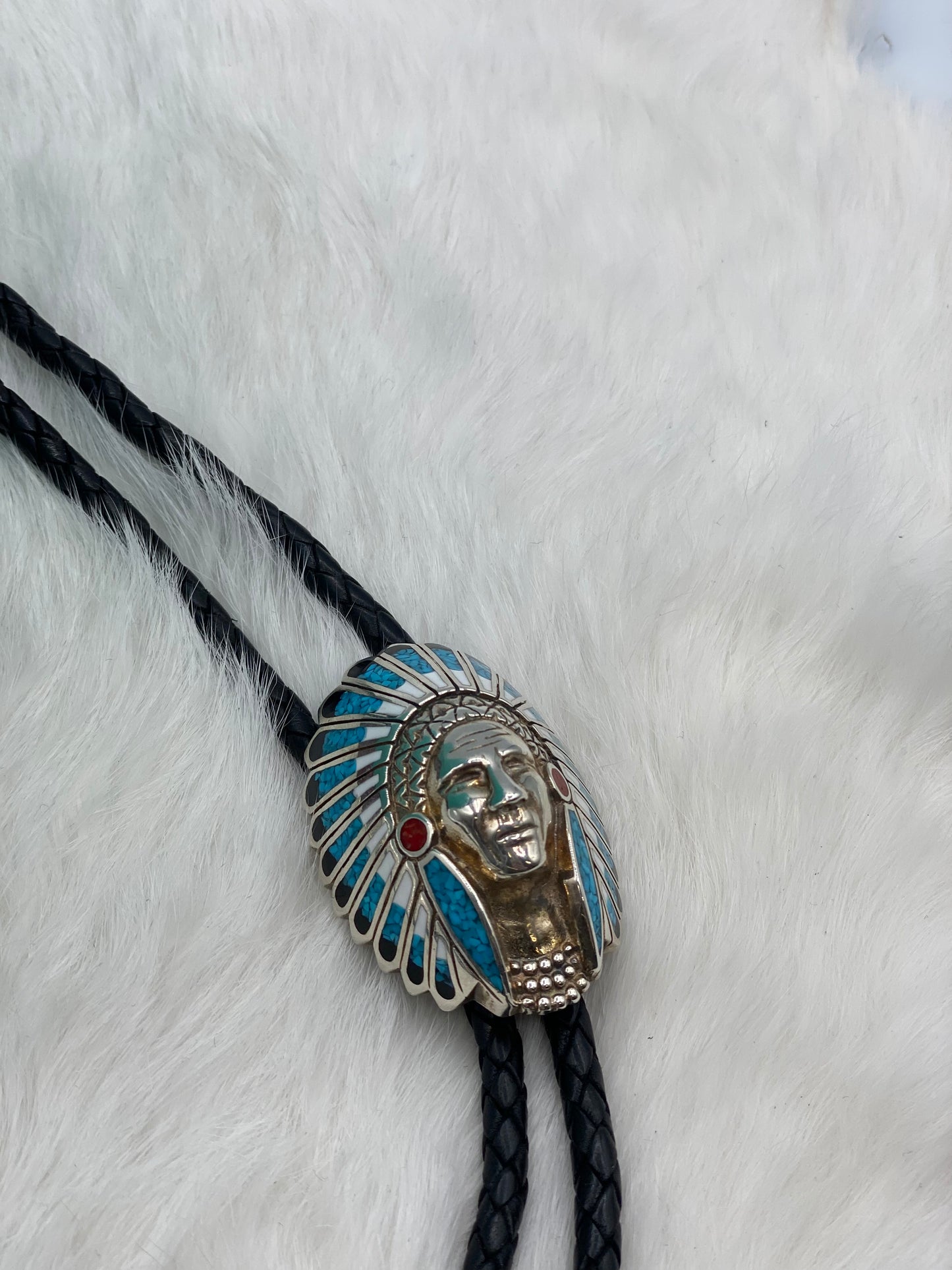 Chip-Inlay Chief Head Bolo Tie