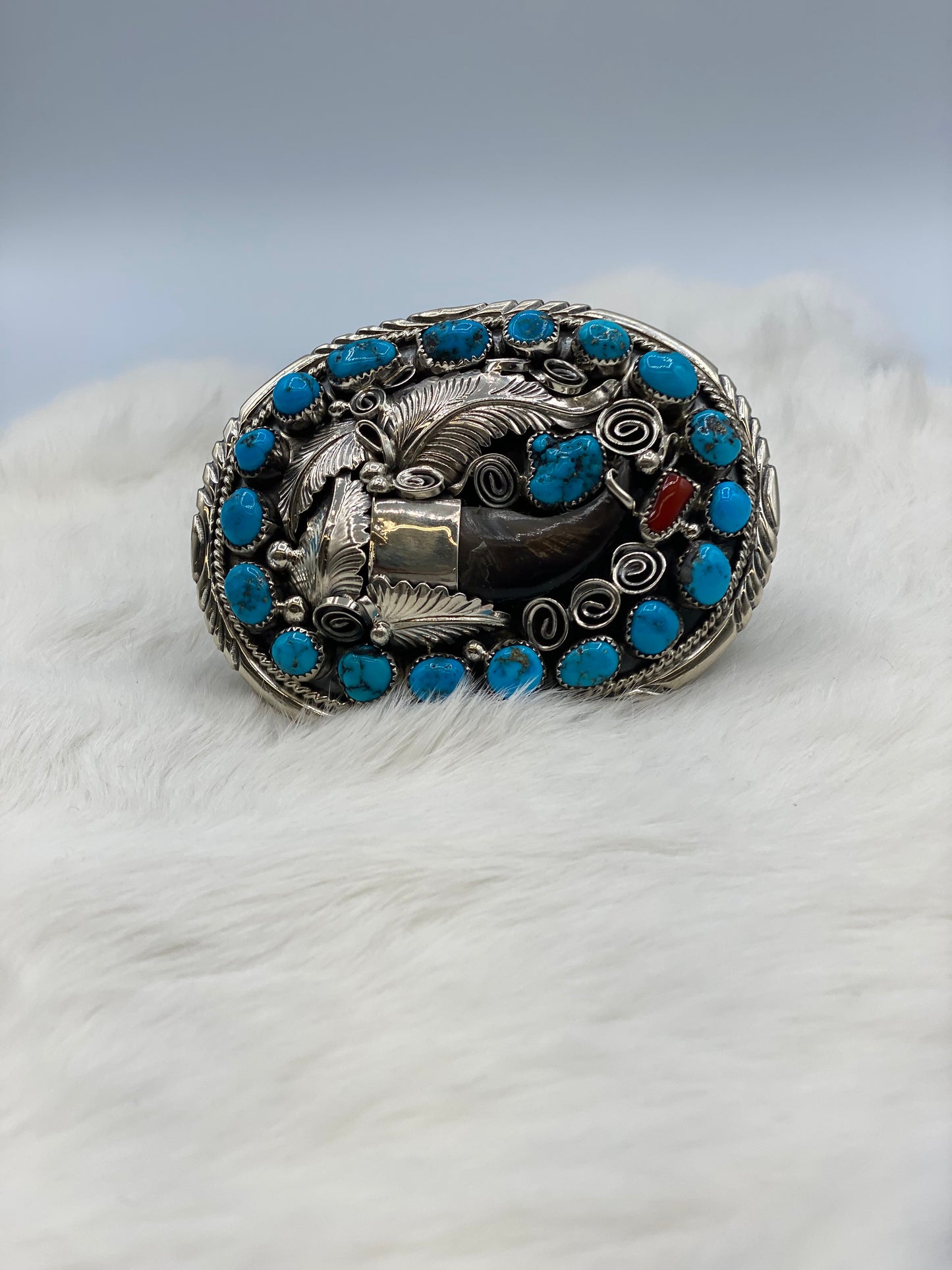 Large Bear Claw and Turquoise Belt Buckle