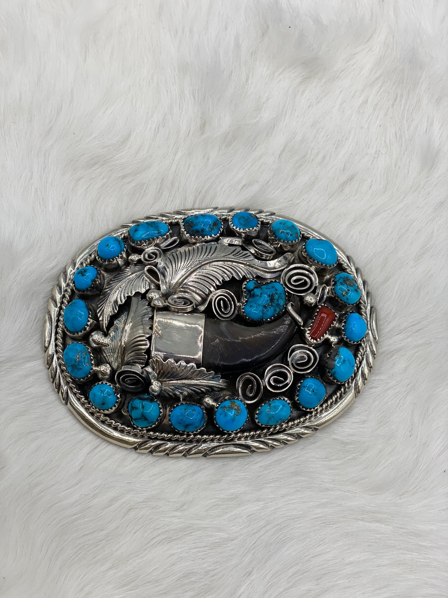 Large Bear Claw and Turquoise Belt Buckle