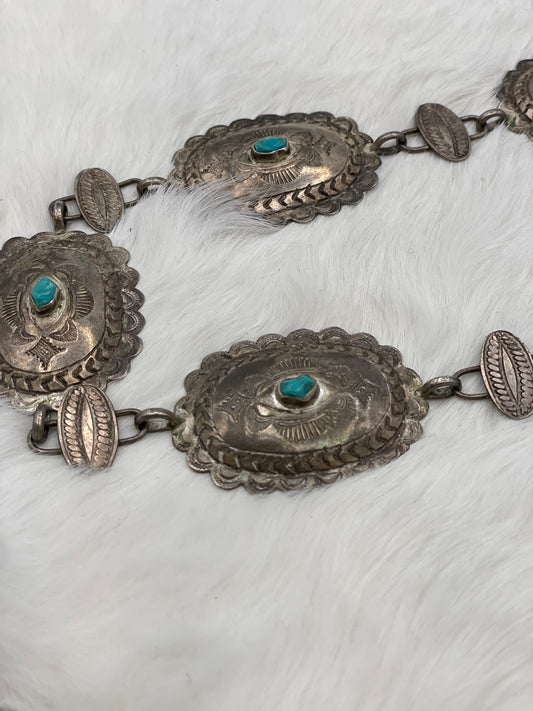 Vintage Silver and Turquoise Link-Concho Belt