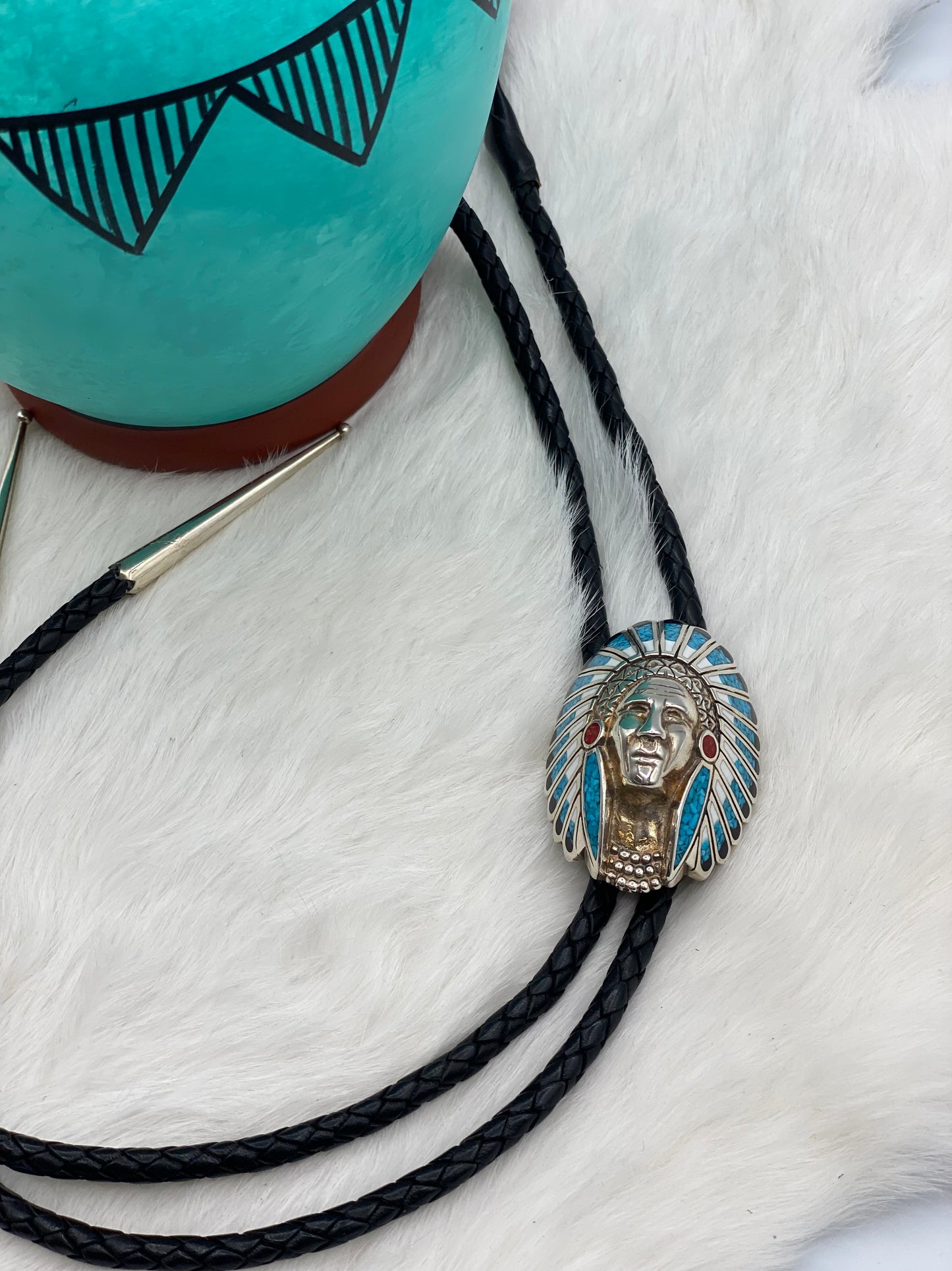 Chip-Inlay Chief Head Bolo Tie