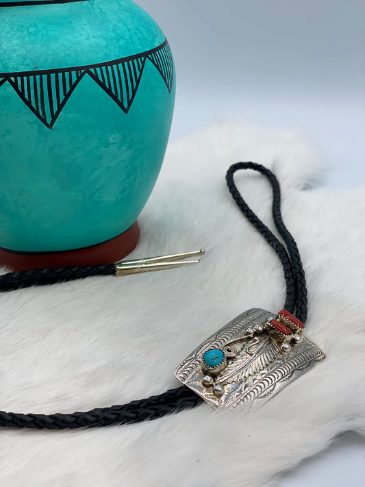 Coral and Turquoise Bolo Tie