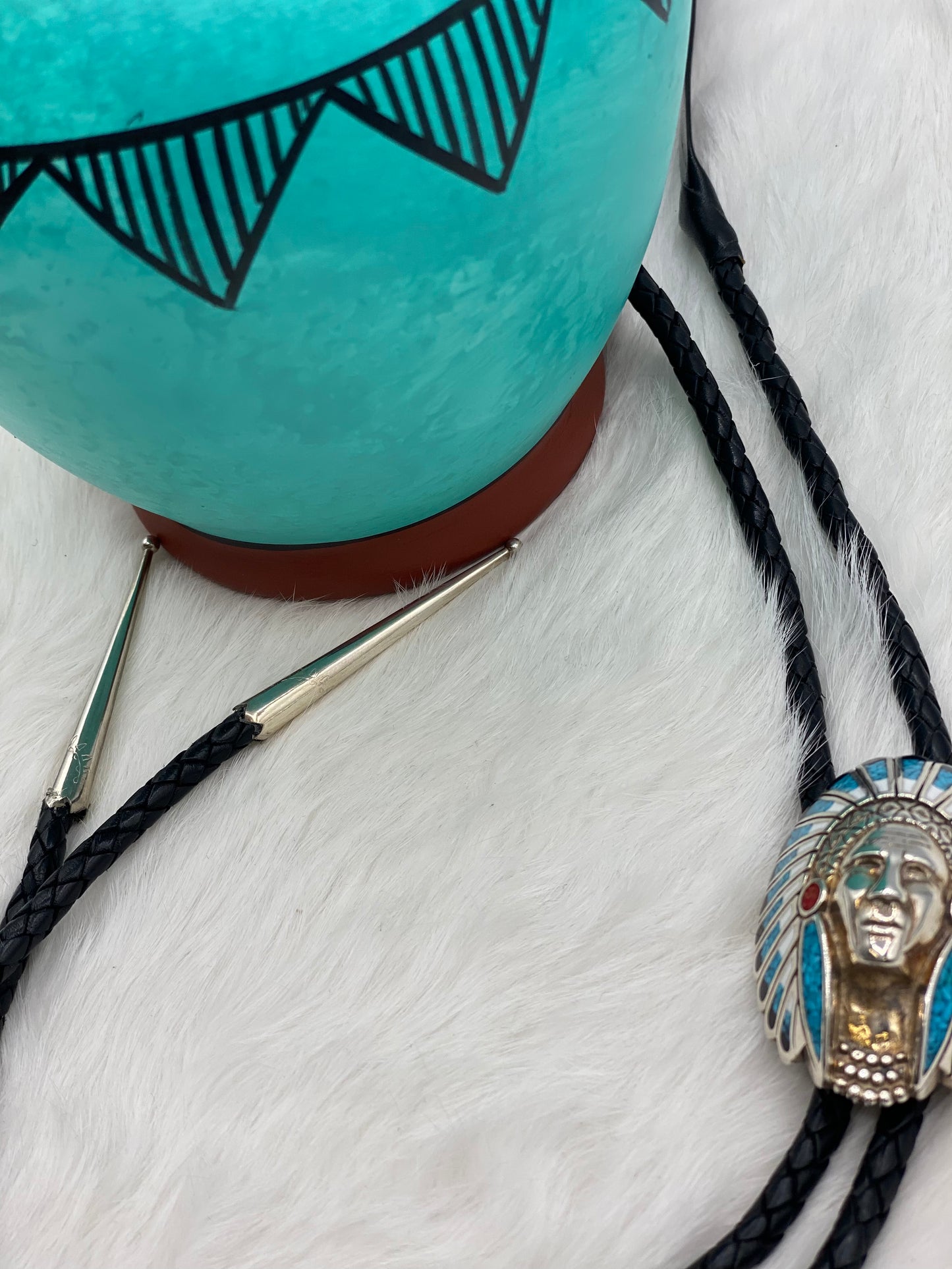 Chip-Inlay Chief Head Bolo Tie